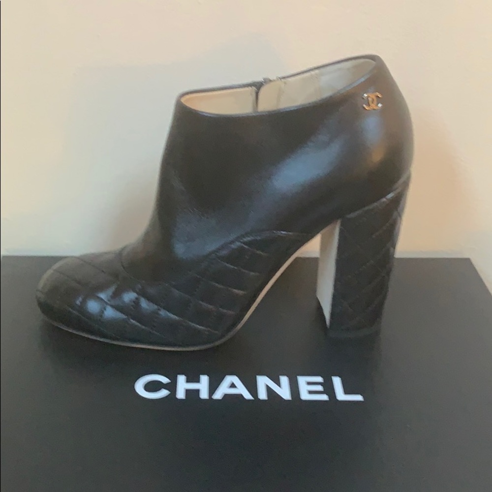 SOLD CHANEL NWT Chanel Black Lambskin Bootie. 38 - Picture 1 of 7